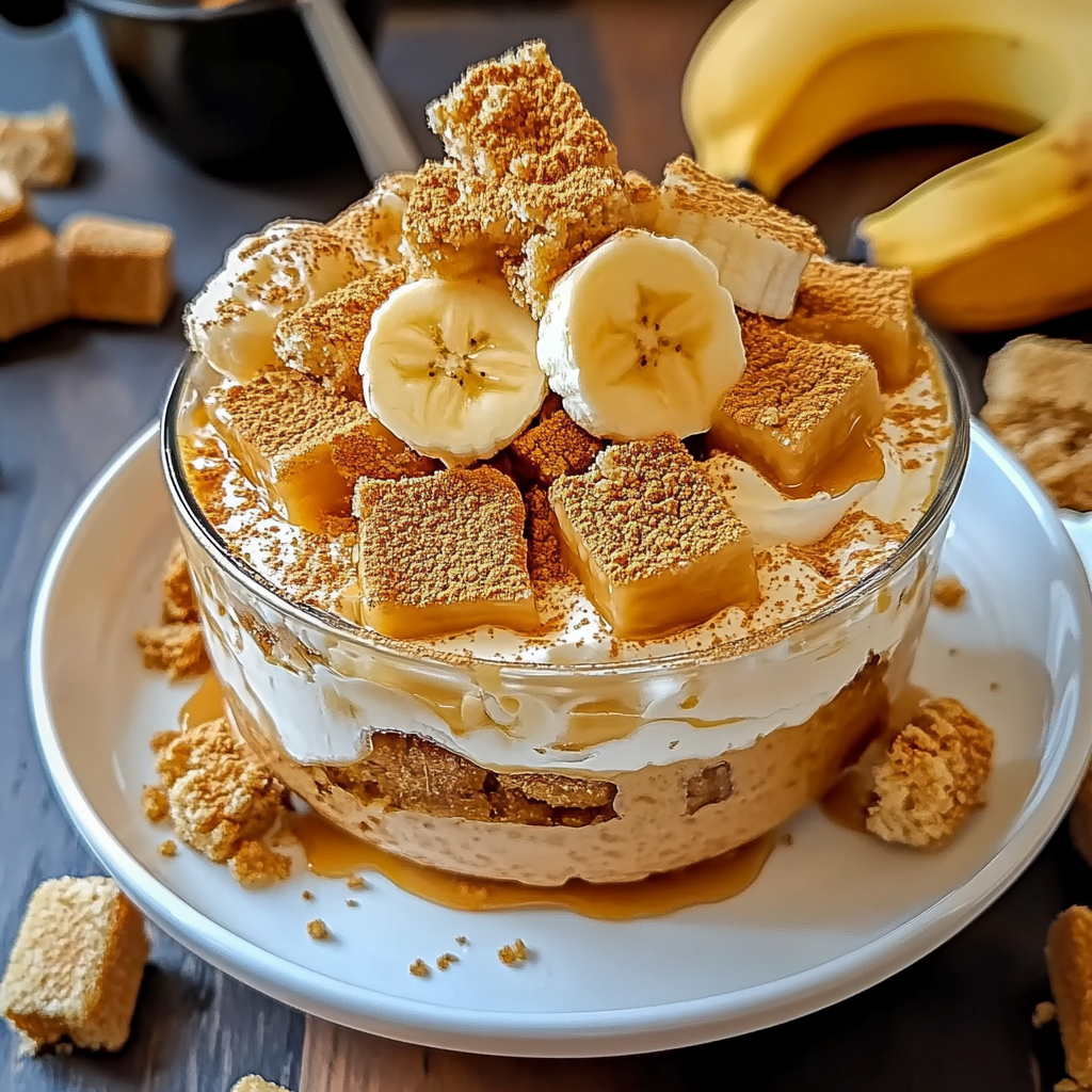Recipe preparation for Biscoff Banana Pudding with Caramel