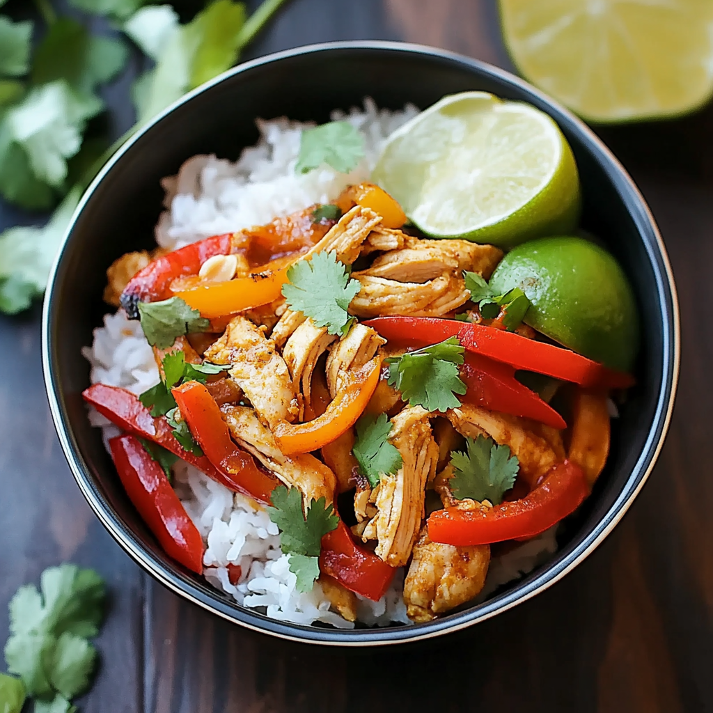 Recipe preparation for Flavor-Packed Chicken Fajita Rice Bowl