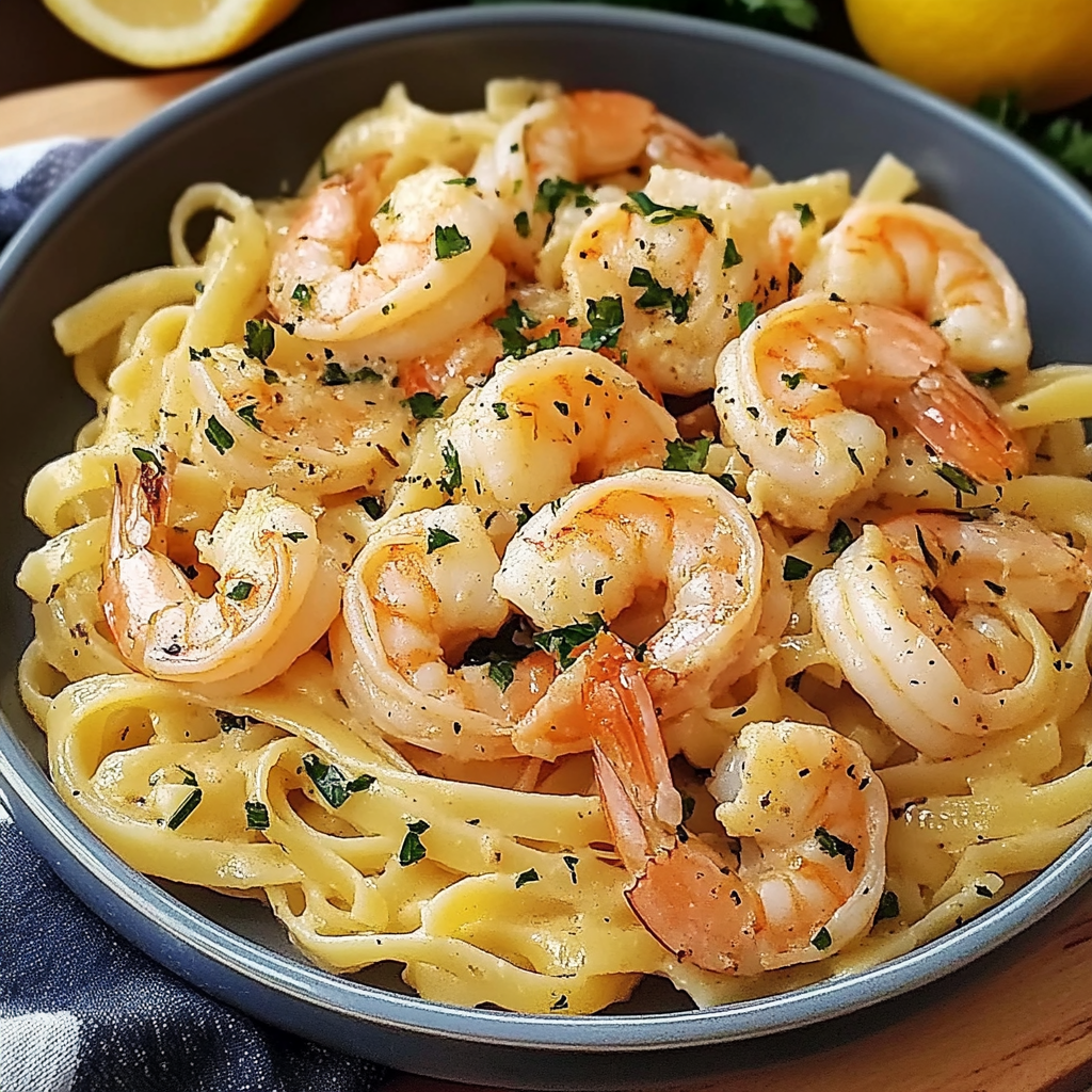 Recipe preparation for Buttery Garlic Shrimp Pasta