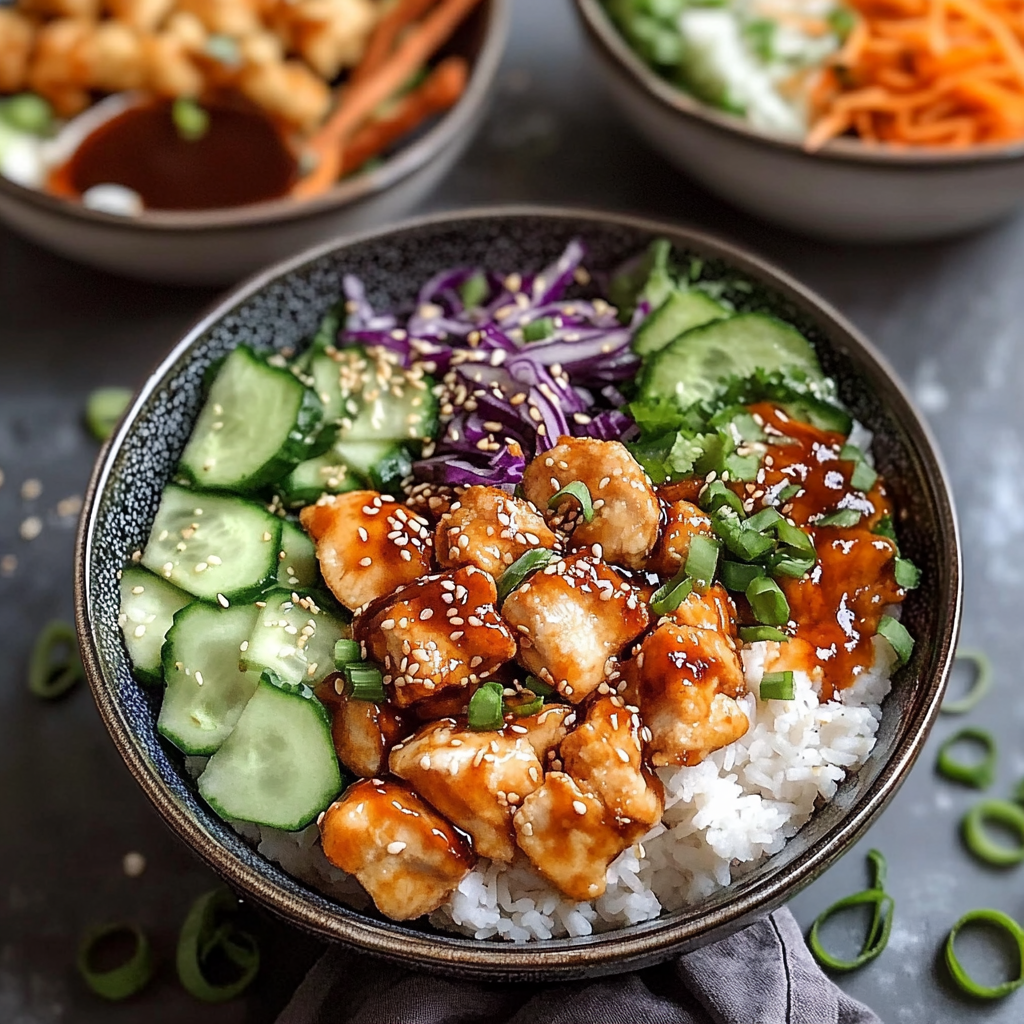 Recipe preparation for Bang Bang Chicken Bowl