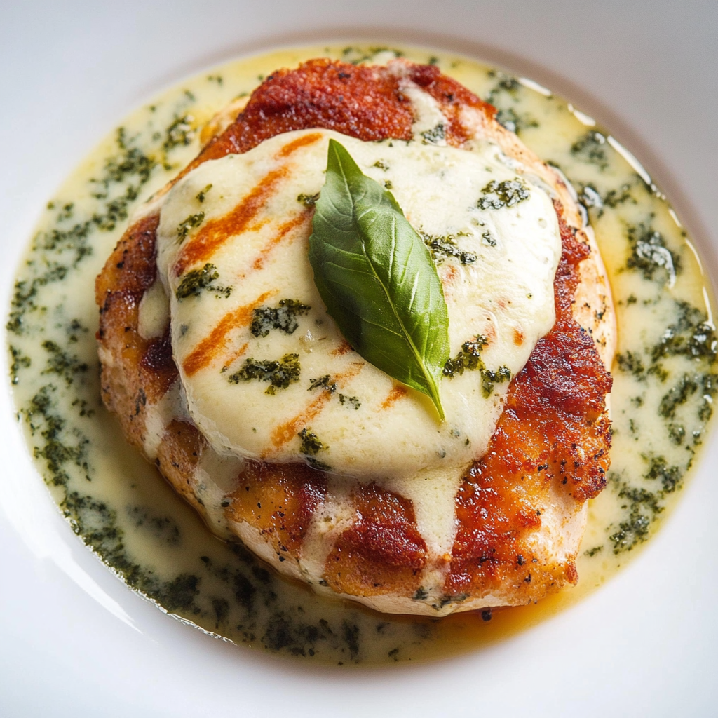Recipe preparation for Mozzarella Chicken in Basil Cream Sauce