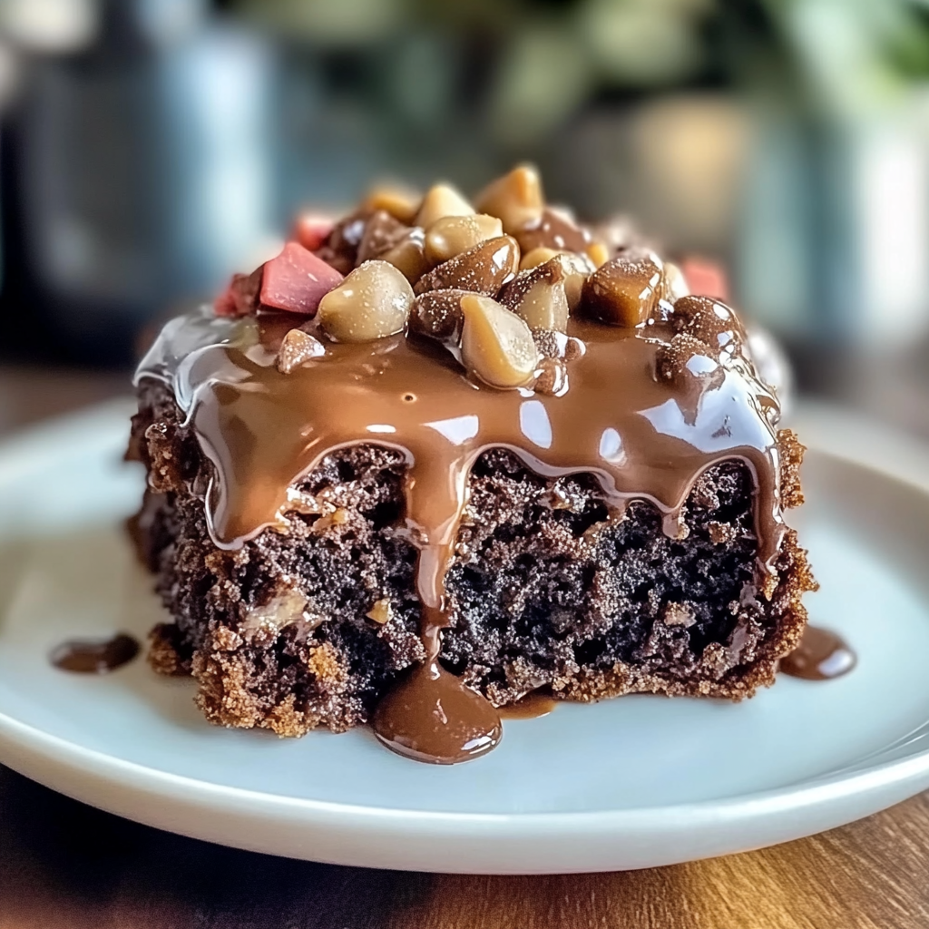 Recipe preparation for German Chocolate Poke Cake