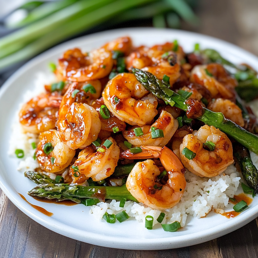 Recipe preparation for Sweet Chili Shrimp with Asparagus