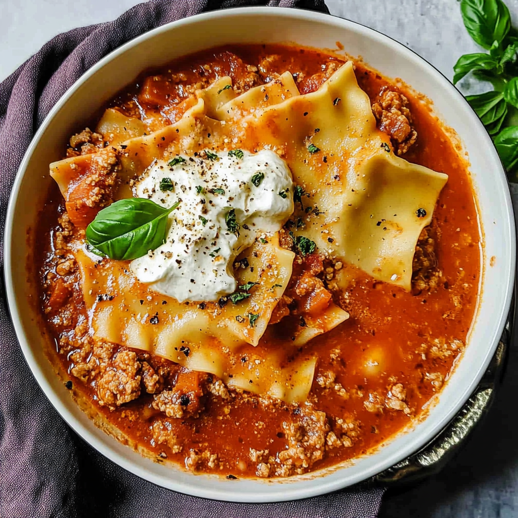 Recipe preparation for Lasagna Soup