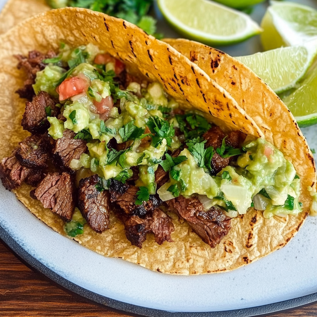 Recipe preparation for Grilled Steak Tacos with Avocado Salsa