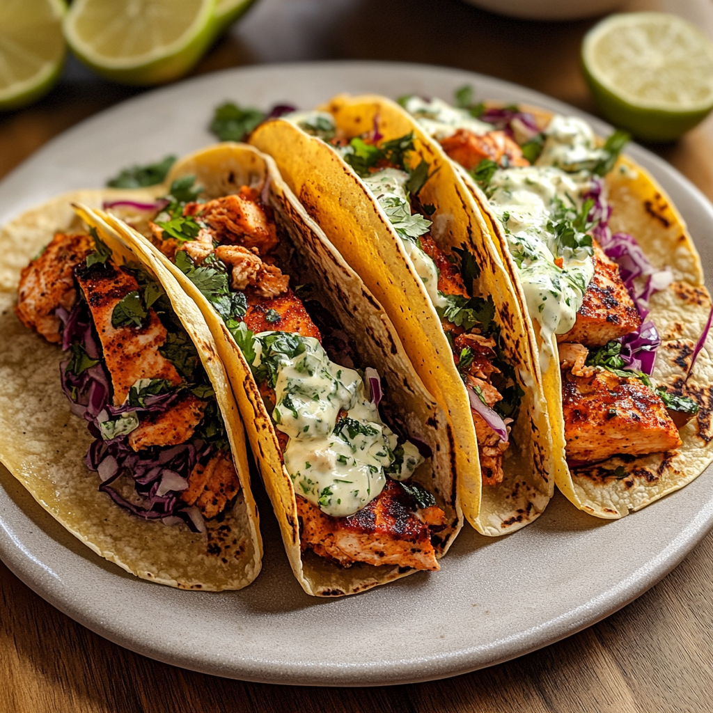Recipe preparation for Blackened Salmon Tacos