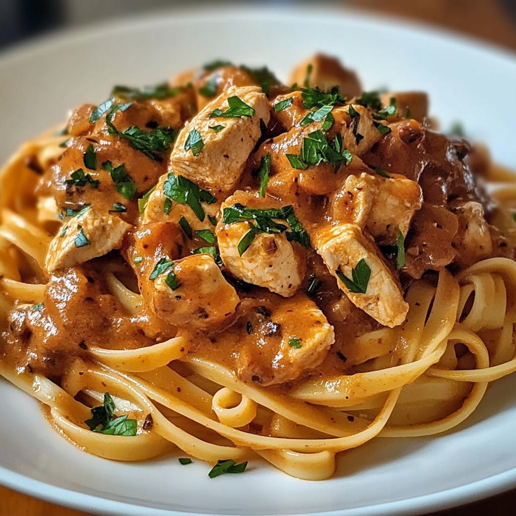 Recipe preparation for Easy Cowboy Butter Chicken Linguine