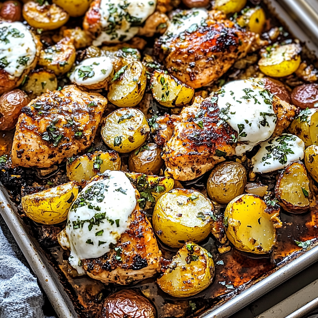 Recipe preparation for Irresistible Sheet Pan Lemon Balsamic Chicken & Potatoes