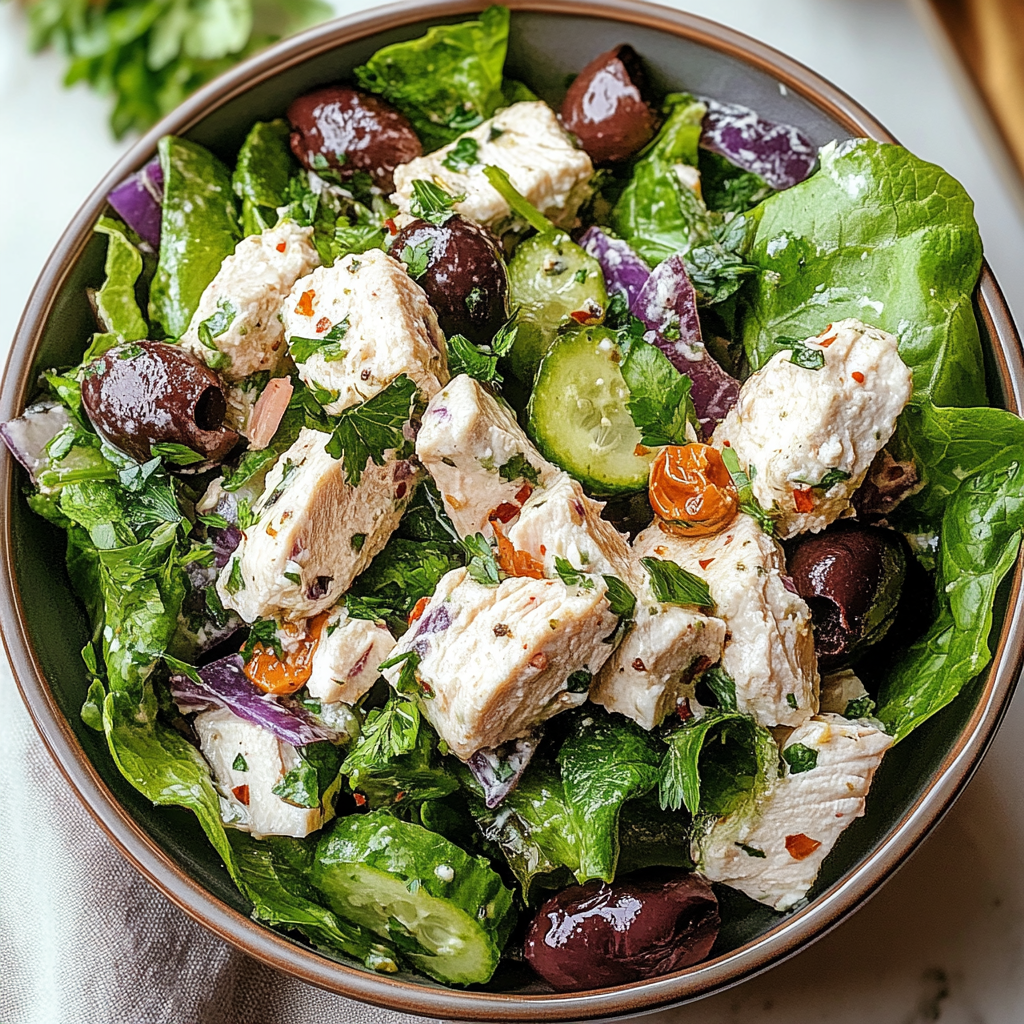 Recipe preparation for Greek Tzatziki Chicken Salad Bowl