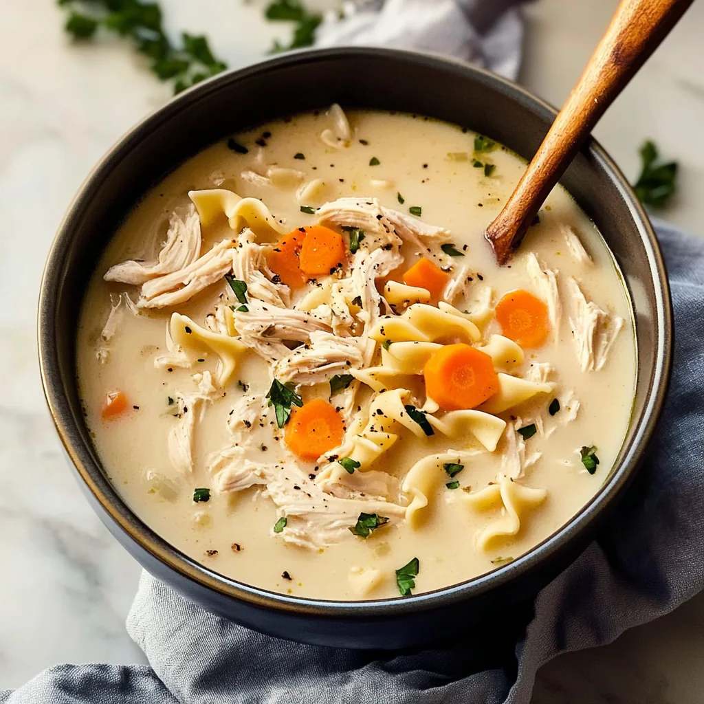 Recipe preparation for Cozy Creamy Chicken Noodle Soup Recipe