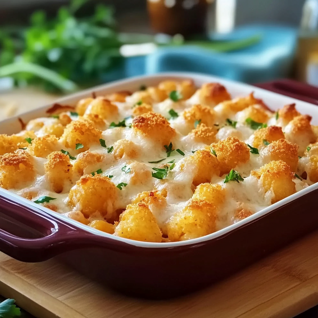 Recipe preparation for Cracked-Out Chicken Tater Tot Casserole