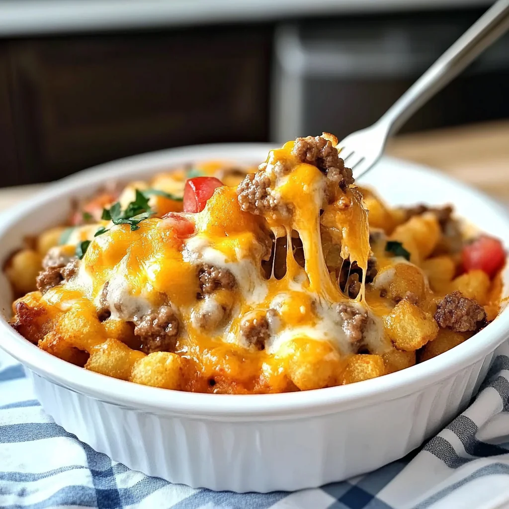 Recipe preparation for Cheeseburger Tater Tot Casserole