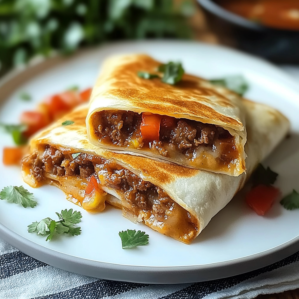 Recipe preparation for Beef and Cheese Chimichangas