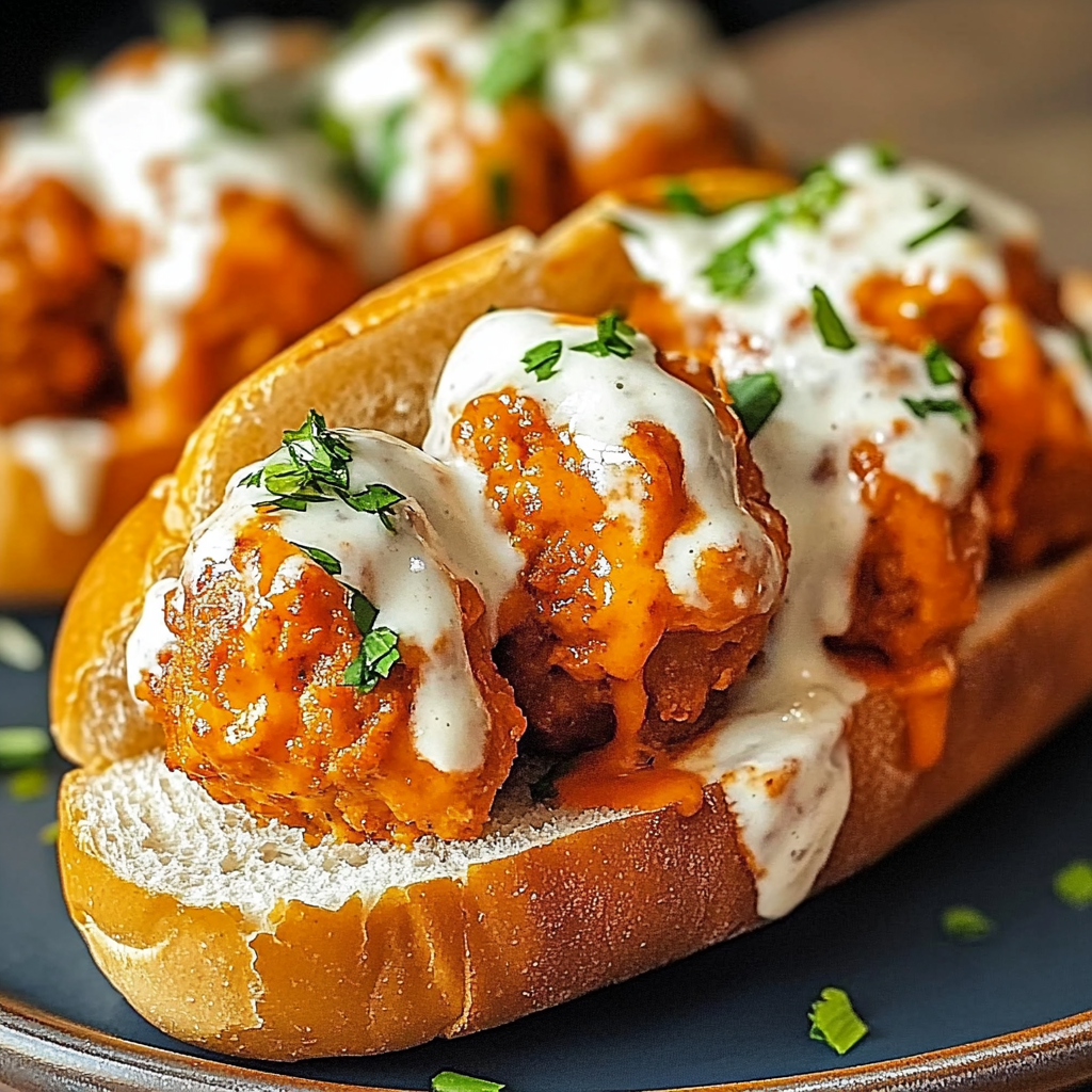 Recipe preparation for Buffalo Chicken Meatball Sandwiches