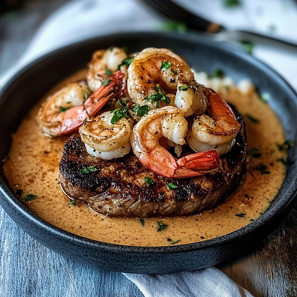Recipe preparation for Steak with Creamy Cajun Shrimp Sauce: A Flavor Explosion