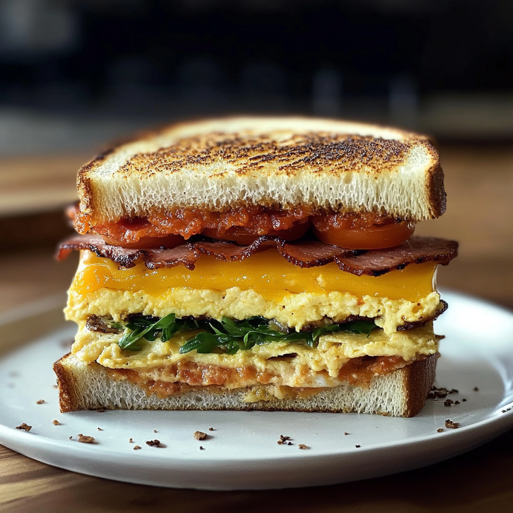 Recipe preparation for The Ultimate Breakfast Club Sandwich