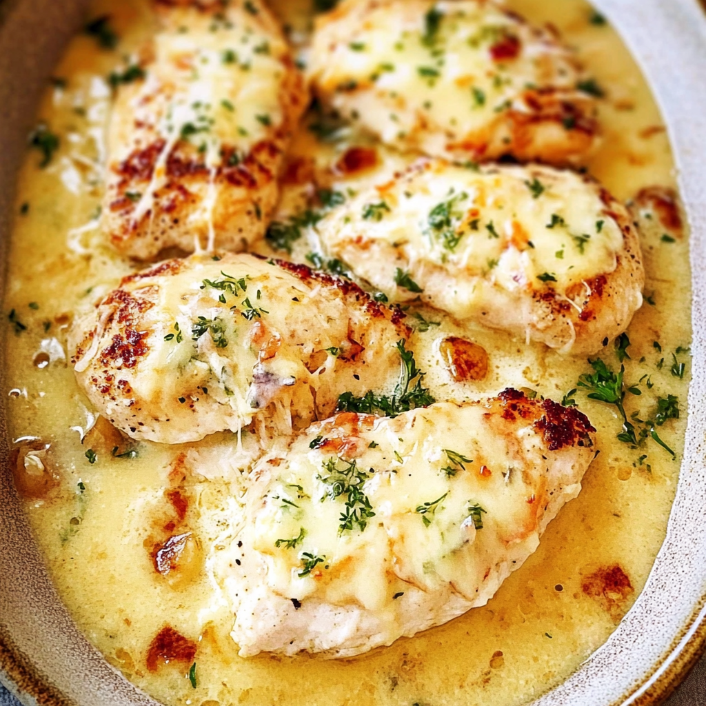 Recipe preparation for Creamy Baked Asiago Chicken