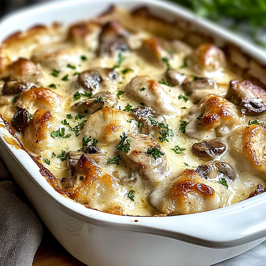 Recipe preparation for Keto Garlic Mushroom Chicken Casserole