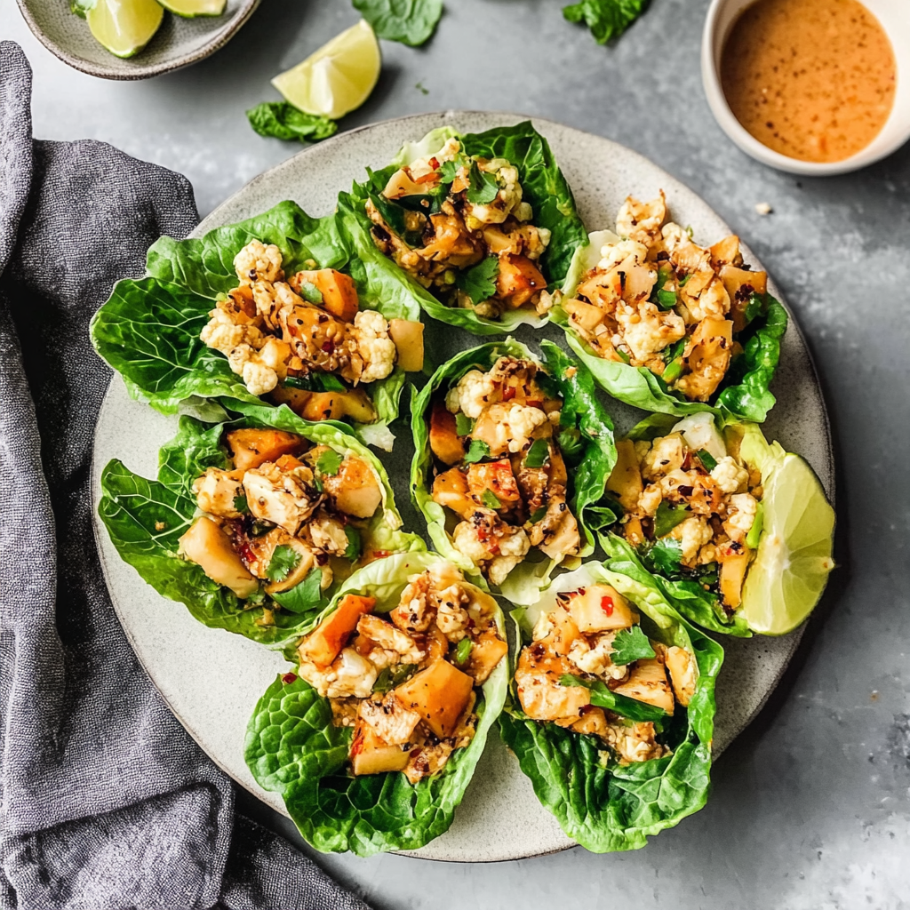 Recipe preparation for Thai Sweet Potato and Cauliflower Lettuce Wraps