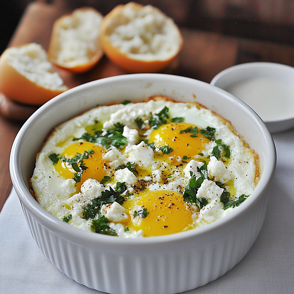 Recipe preparation for Greek Baked Eggs