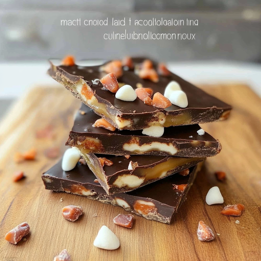Recipe preparation for Chocolate, Caramel, Marshmallow, Whiskey & Bacon Bark