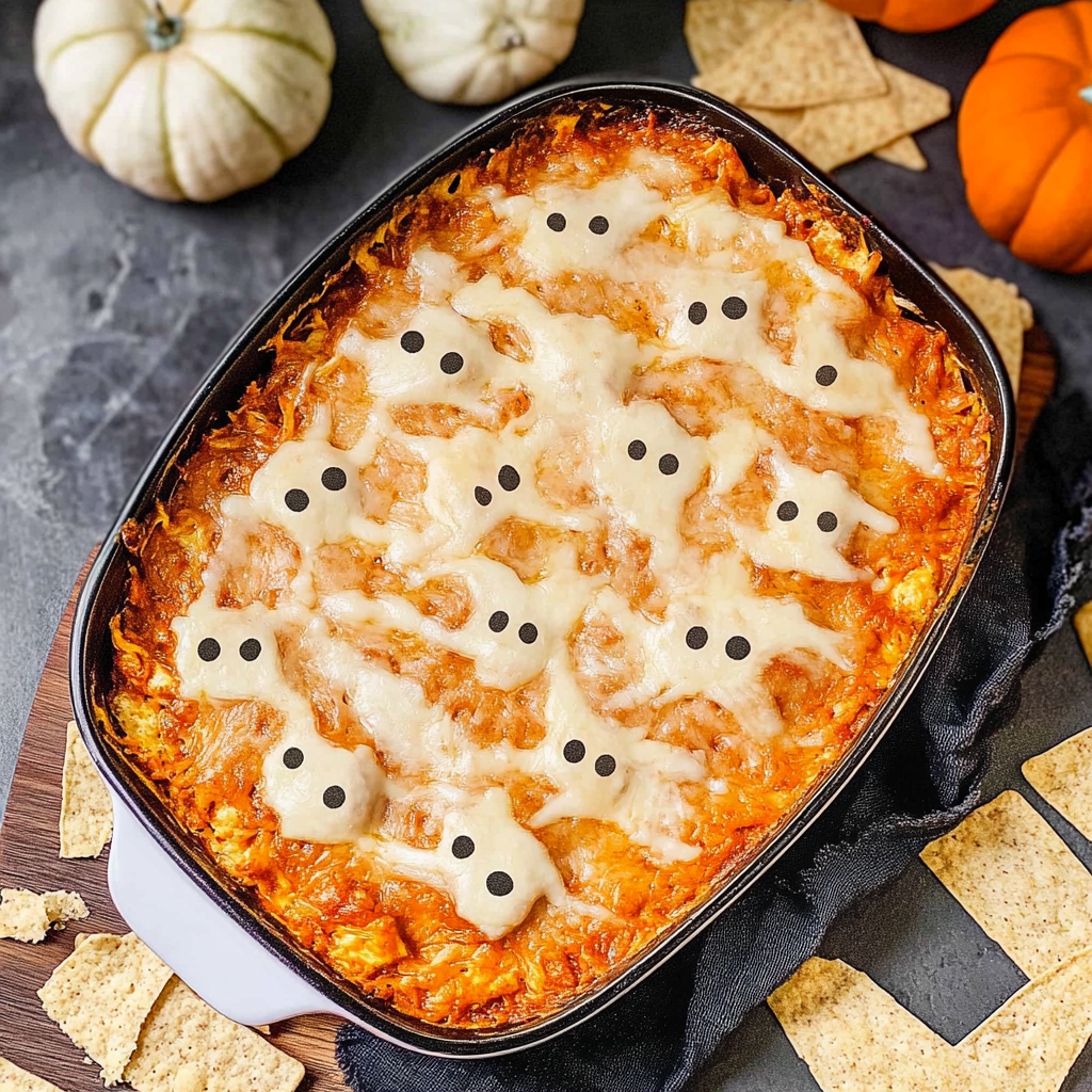 Recipe preparation for Halloween Buffalo Chicken Dip (Booffalo Dip)