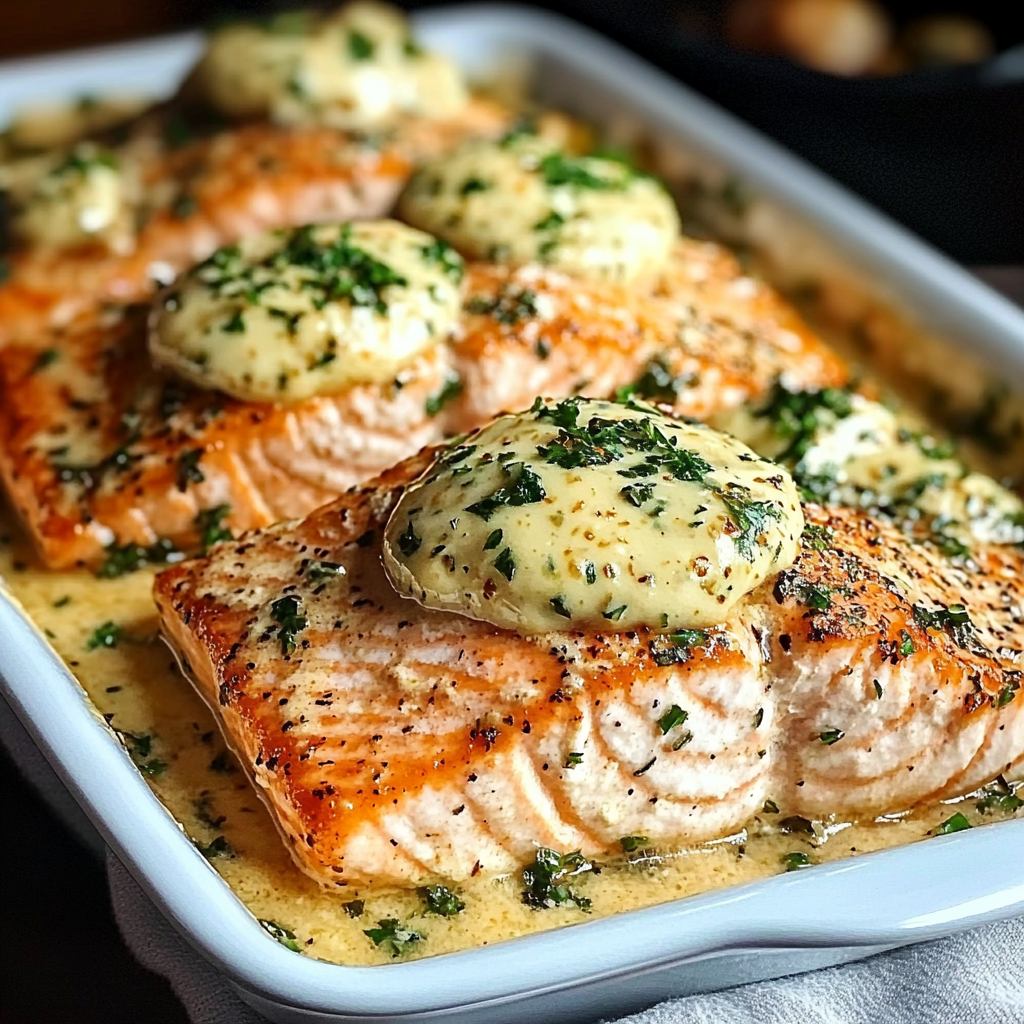 Recipe preparation for Baked Boursin Salmon