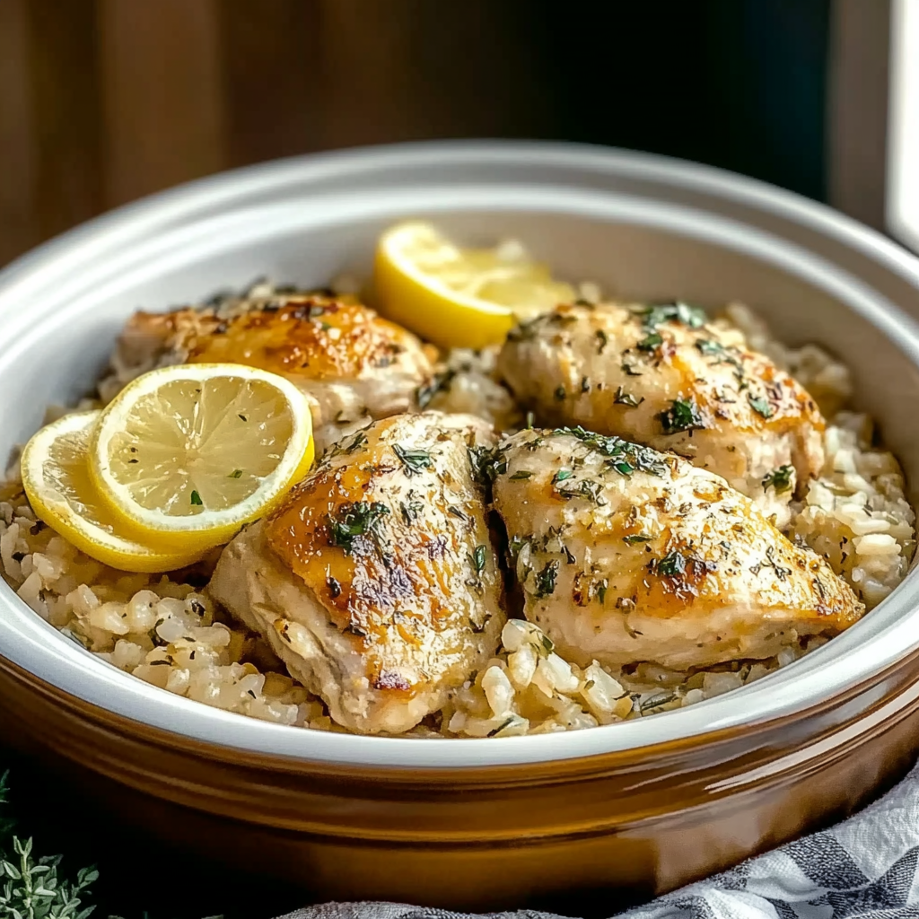 Recipe preparation for Slow Cooker Lemon Herb Chicken and Rice