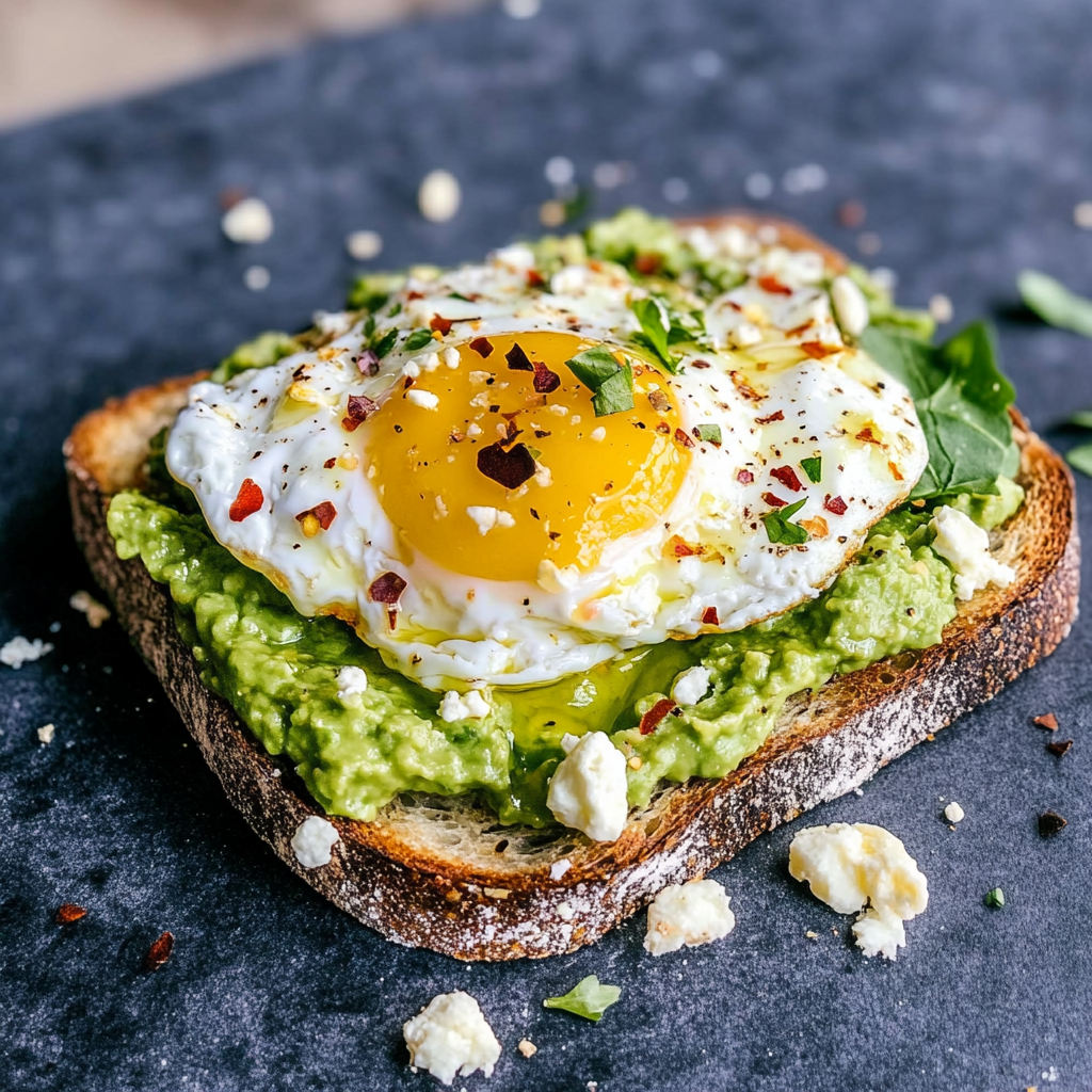Recipe preparation for Avocado Toast with Poached Egg and Chili Flakes