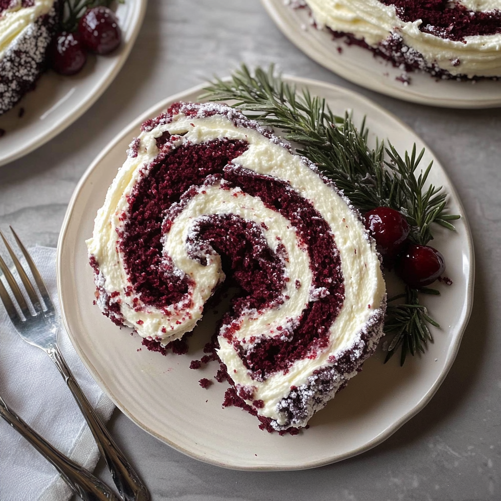 Recipe preparation for Red Velvet Yule Log Cake