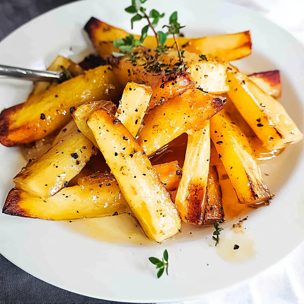 Recipe preparation for Honey Butter Roasted Parsnips