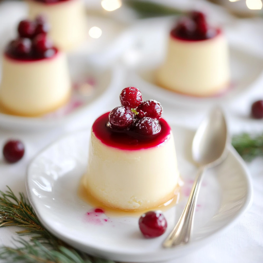 Recipe preparation for Eggnog Panna Cotta with Spiked Cranberry Sauce
