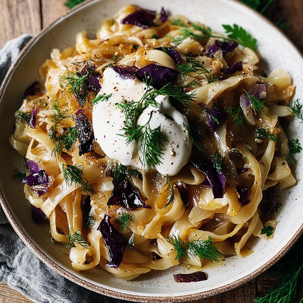 Recipe preparation for Caramelized Cabbage and Buttered Noodles