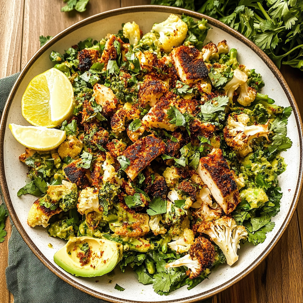 Recipe preparation for Roasted Cauliflower Green Goddess Bowl