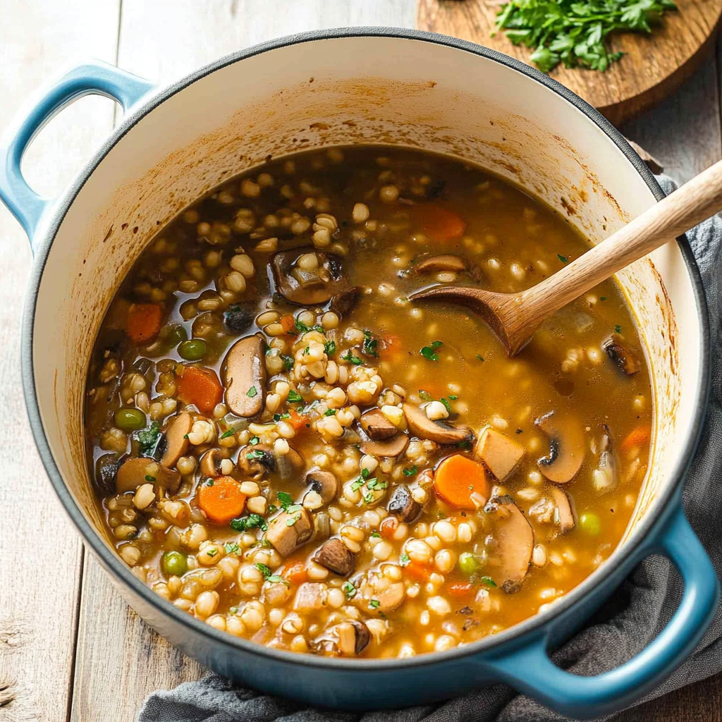 Recipe preparation for Mushroom Barley Soup