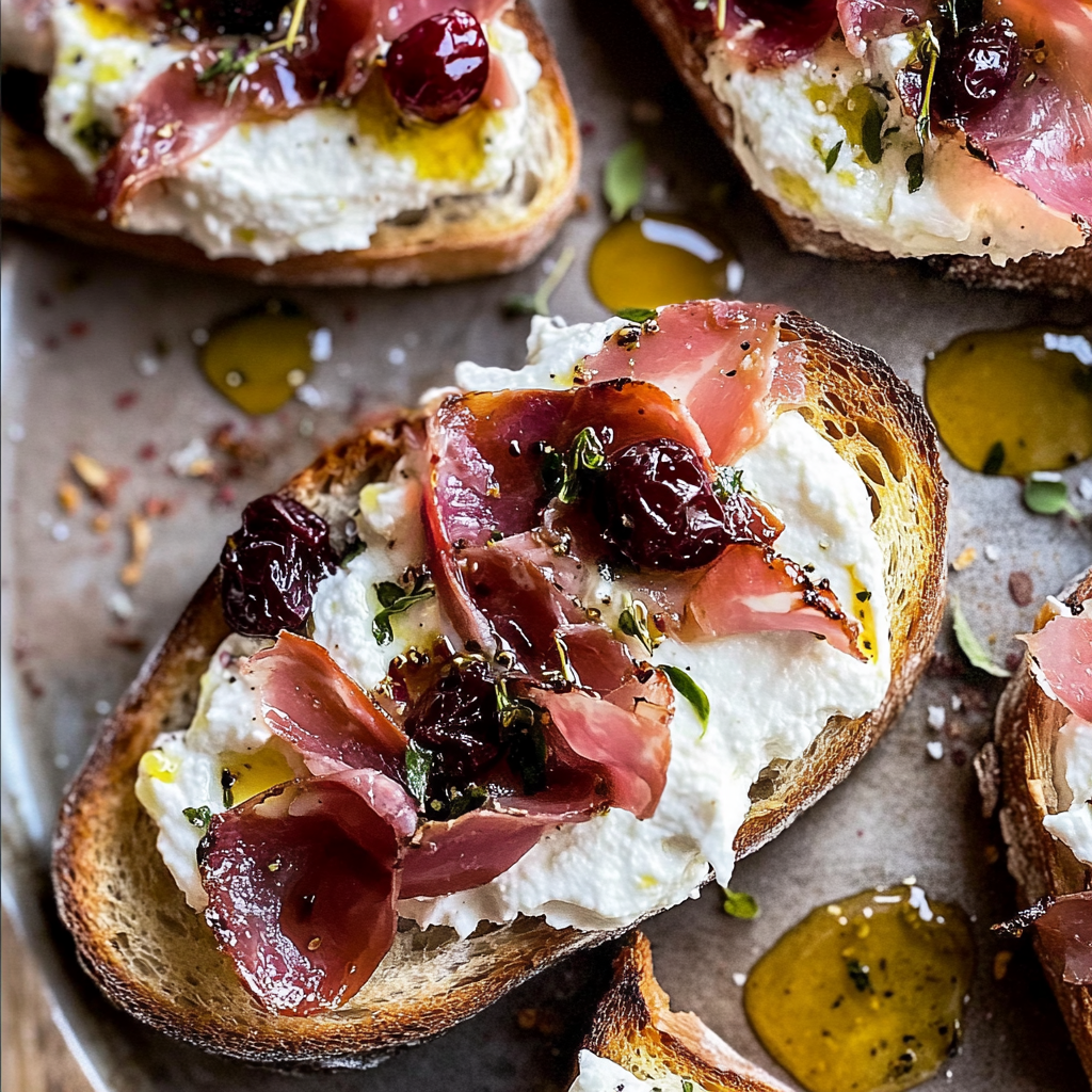Recipe preparation for Cranberry & Prosciutto Ricotta Toast
