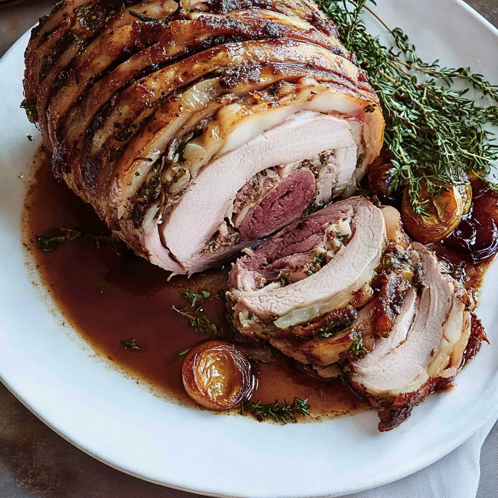 Recipe preparation for Porchetta Style Roast Pork with Fennel & Garlic
