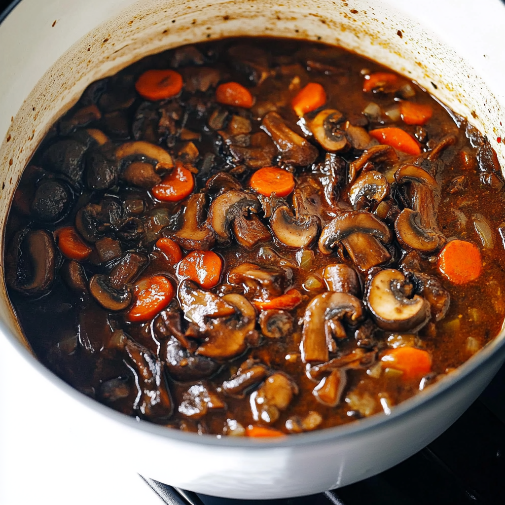 Recipe preparation for Vegetarian Mushroom Bourguignon