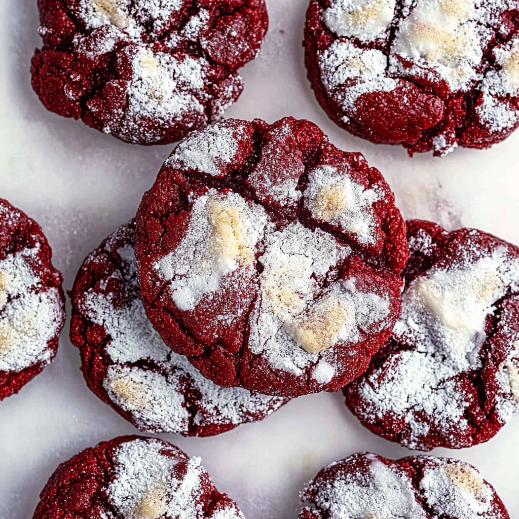 Recipe preparation for Cheescake-Stuffed Red Velvet Crinkle Cookies