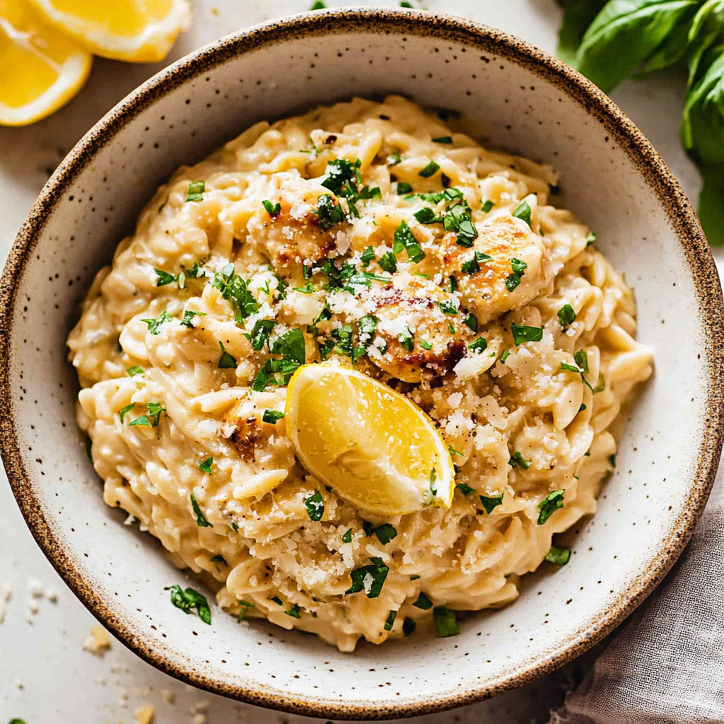 Recipe preparation for Winter Lemon Chicken Orzo