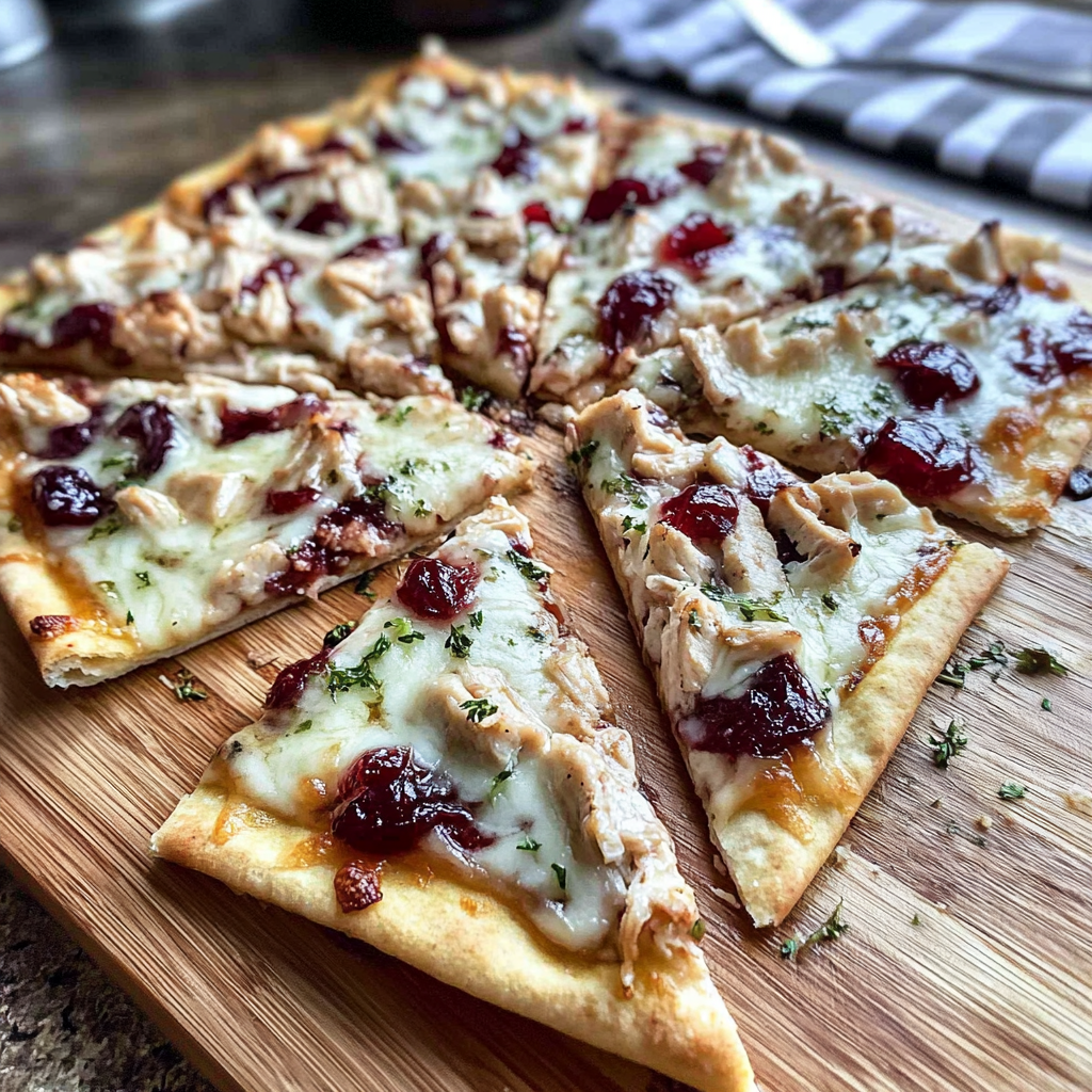 Recipe preparation for Cranberry Chicken Flatbread Pizza