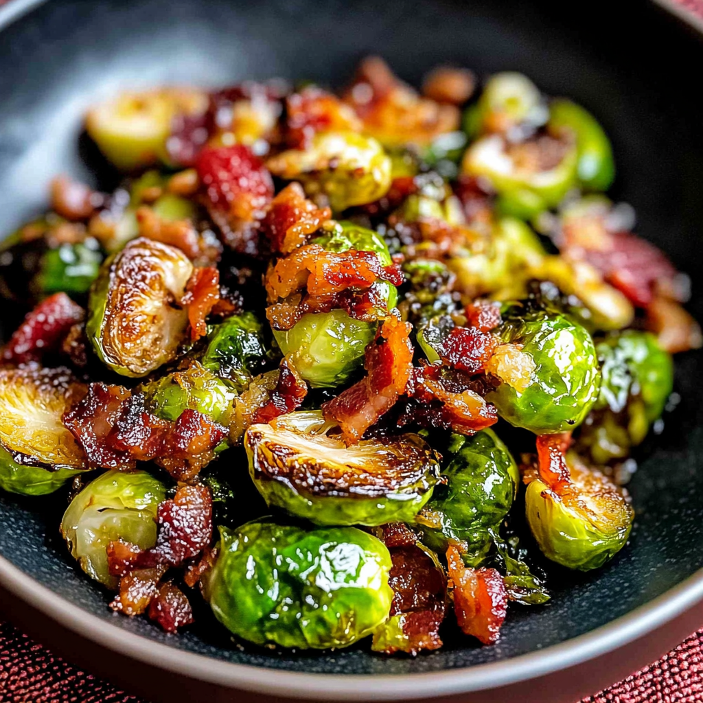 Recipe preparation for Maple Roasted Brussel Sprouts with Bacon