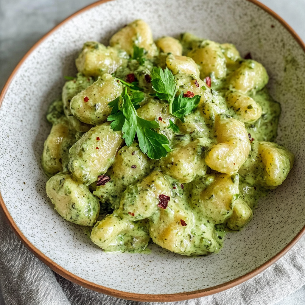 Recipe preparation for Creamy Pesto Veggie Gnocchi