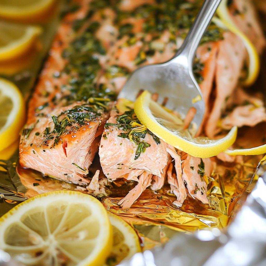 Recipe preparation for Baked Lemon Herb Salmon Packets