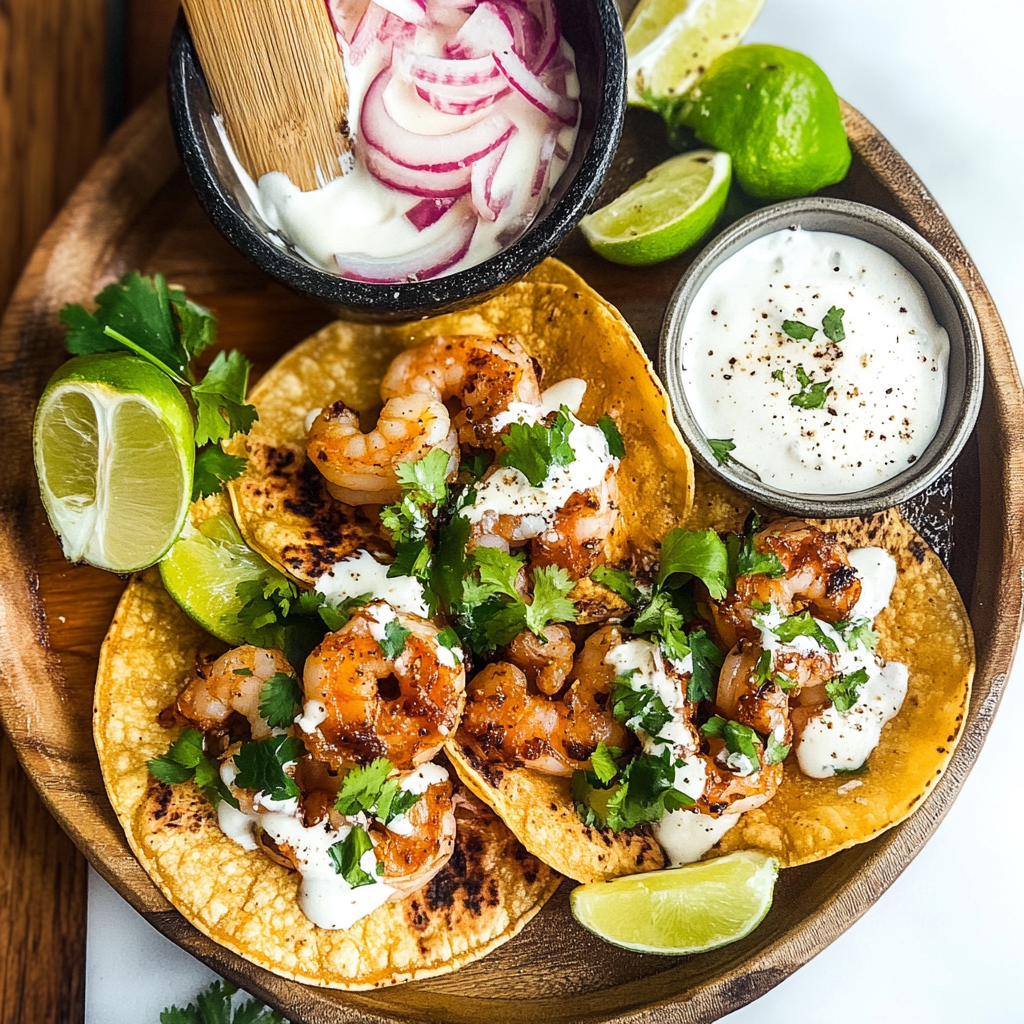 Recipe preparation for Zesty Lemon Garlic Shrimp Tacos