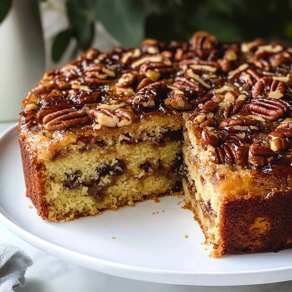 Recipe preparation for Pecan Upside Down Cake