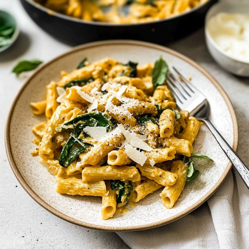 Recipe preparation for Creamy Pumpkin Pasta