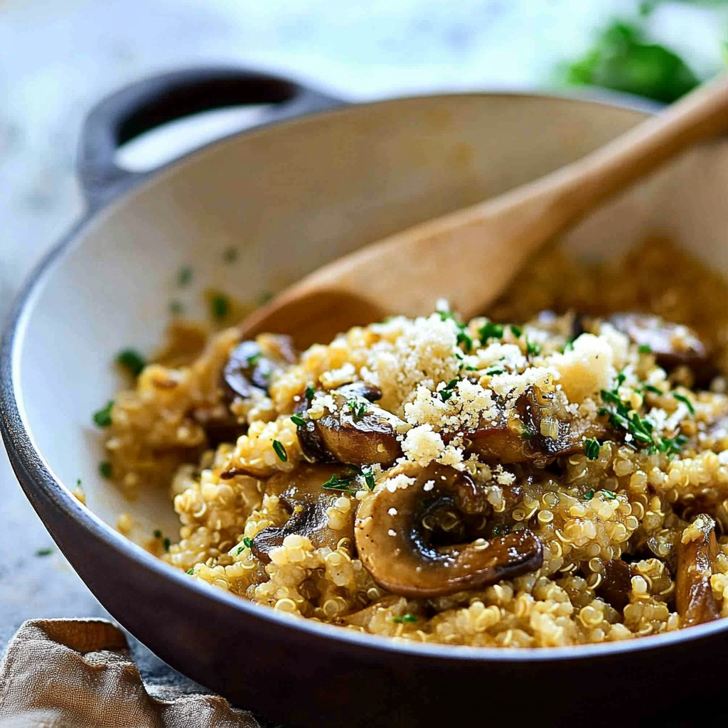 Recipe preparation for Mushroom Parmesan Quinoa Risotto
