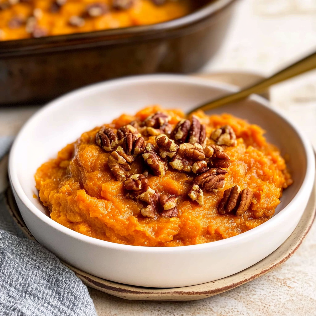 Recipe preparation for Toasted Pecan Sweet Potato Mash
