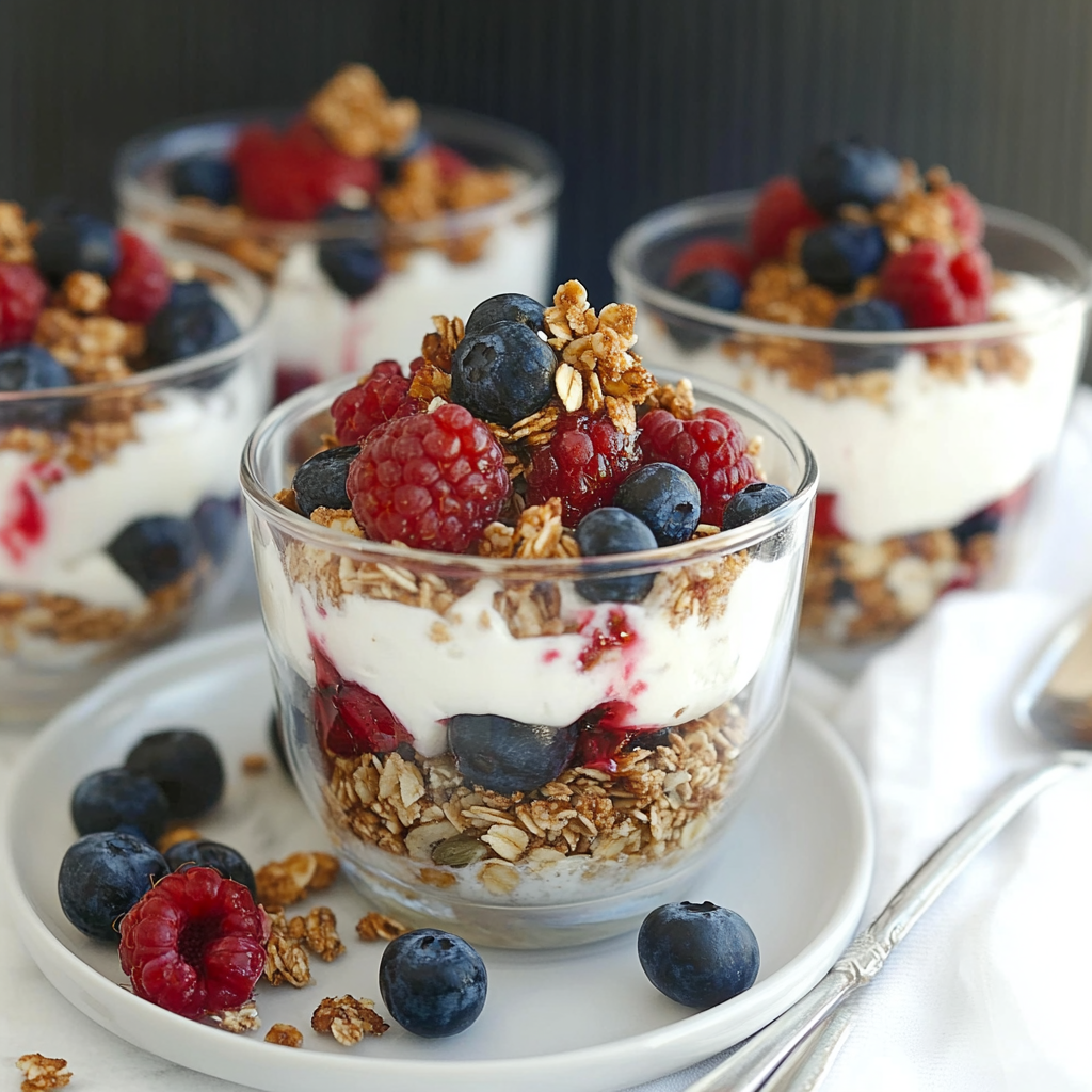 Recipe preparation for Holiday Berry Yogurt Parfait with Granola